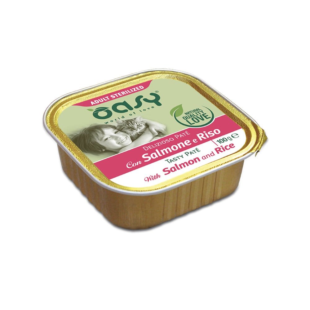 Oasy Deliziono Paté Adult Sterilized Salmone e Riso Umido Gatto 100 Gr Oasy Deliziono Paté Adult Sterilized Salmone e Riso Umido Gatto 100 Gr